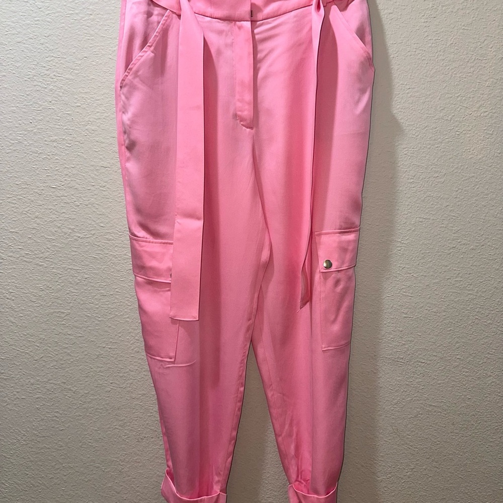 Express High Waisted Belted Cargo Joggers - Pink